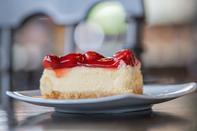 Close-up of cake in plate on table