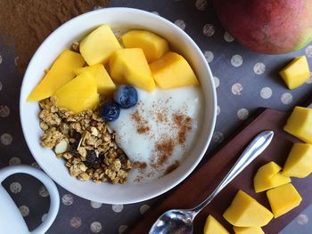 Directly above shot of breakfast in bowl on table