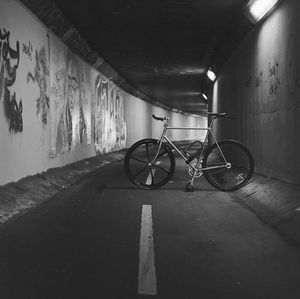 Bicycle parked in corridor