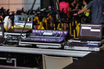 Multiple monitors and other professional equipment for lighting