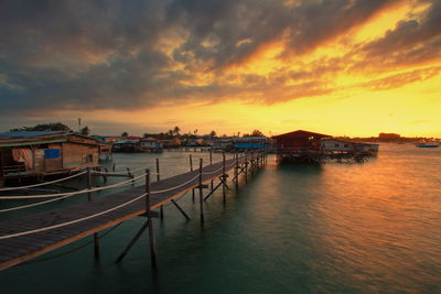 View of marina at sunset