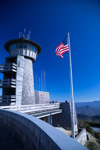 American flag at brasstown bald against clear blue sky