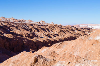 Scenic view of rocky mountains against clear blue sky