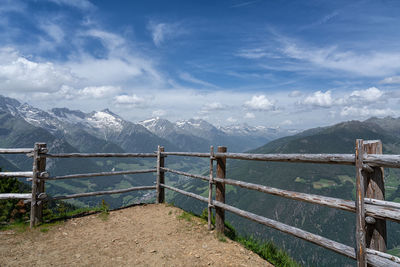 View along the valley towards the snow-capped mountains