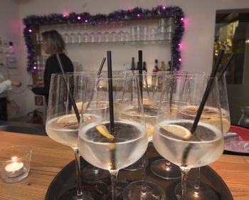 Glass of wine glasses on table