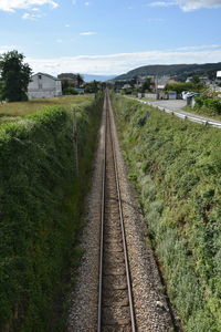 View of railroad tracks on field