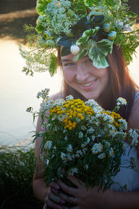 Portrait of woman with bouquet