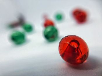 High angle view of multi colored balls on table