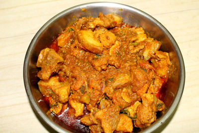 High angle view of food in bowl on table