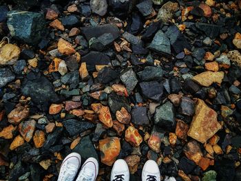 High angle view of shoes on rocks