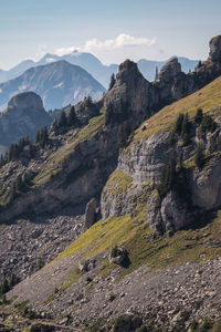 Scenic view of rocky mountains against sky