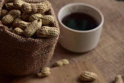 Close-up of coffee cup on table