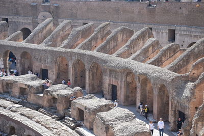 High angle view of people on steps