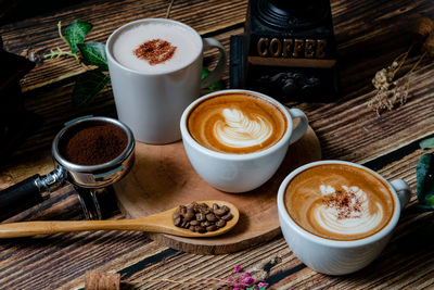 High angle view of coffee on table