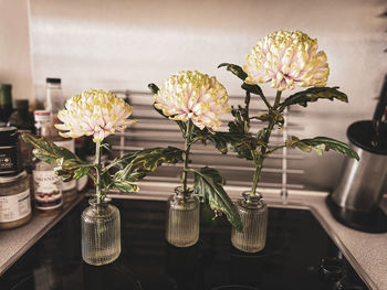 Trio flowers in separate vases