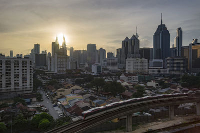 High angle view of buildings in city