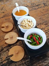 High angle view of fruits in bowl on table