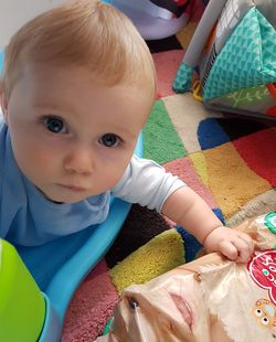 Portrait of cute baby at home