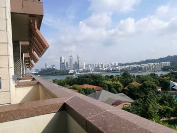 View of cityscape against cloudy sky