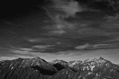 Scenic view of mountains against cloudy sky