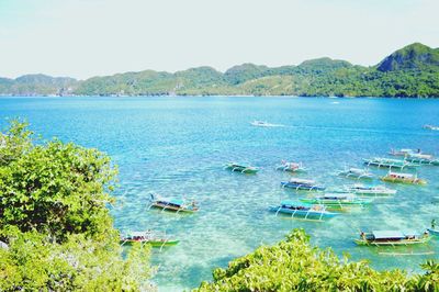 High angle view of sea against clear sky