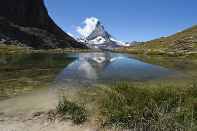 Reflection of mountains on lake against sky