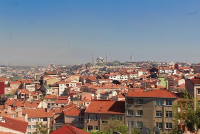 Cityscape against clear sky
