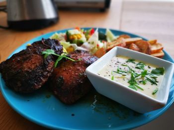 Close-up of food served in plate