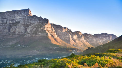 Scenic view of mountains against clear sky