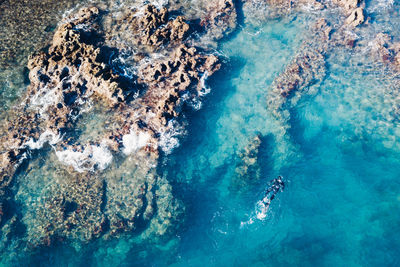 High angle view of swimming in sea