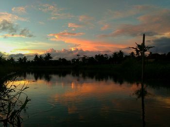 Scenic view of lake against sky during sunset