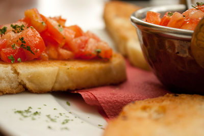 Close-up of serving food in plate