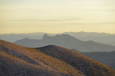 Scenic view of mountains against sky during sunset