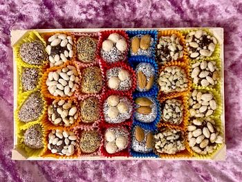 Directly above shot of multi colored candies