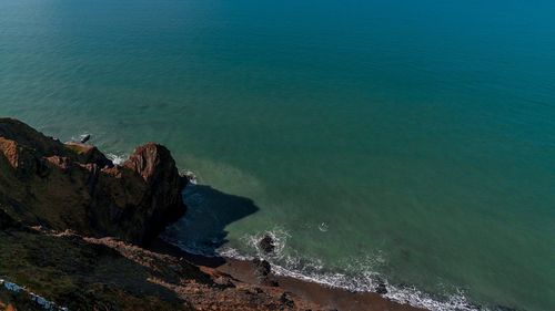 High angle view of rocks on beach