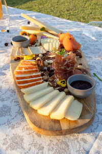 High angle view of food in plate on table