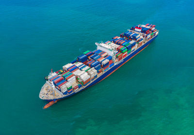 High angle view of shipping containers cargo logistics international by sea 