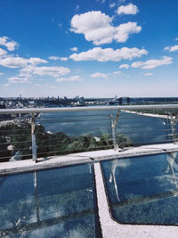 Scenic view of sea against blue sky