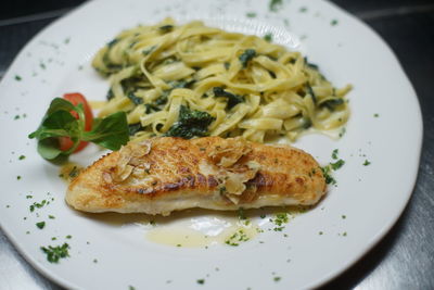 High angle view of meal served in plate