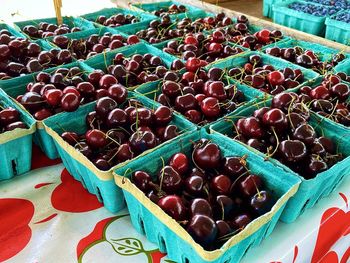 High angle view of fruits for sale at market stall