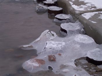 Frozen water in winter