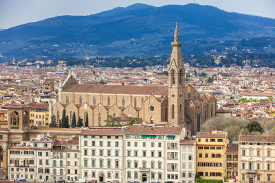 View of the beautiful basilica di santa croce and the city of florence from michelangelo square