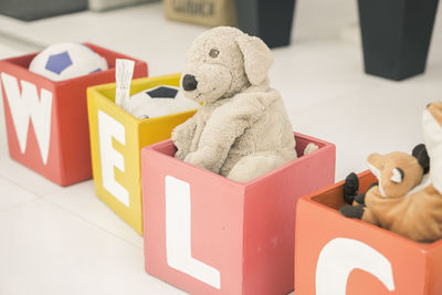 Close-up of stuffed toy on table at home