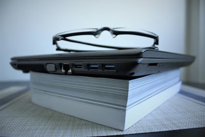 Close-up of books on table