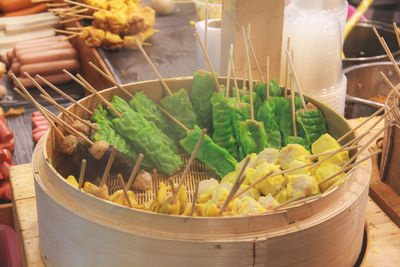 High angle view of vegetables for sale in market