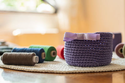 Close-up of objects on table