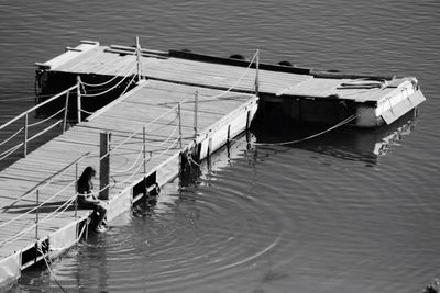 High angle view of boat in sea