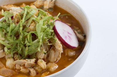 High angle view of meal served in bowl