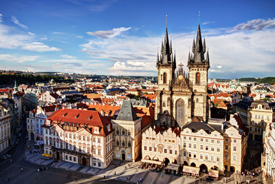 Panoramic view of city buildings against sky