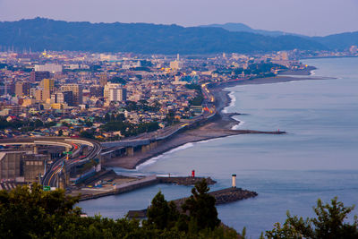 Distant view of the coastline of odawara city